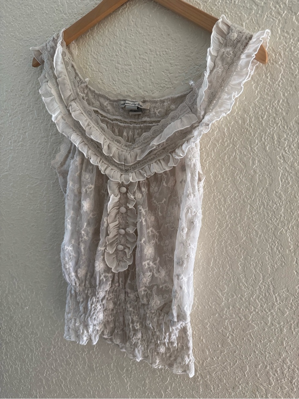 American Rag L Lace Ruffle Women's Top - Cream